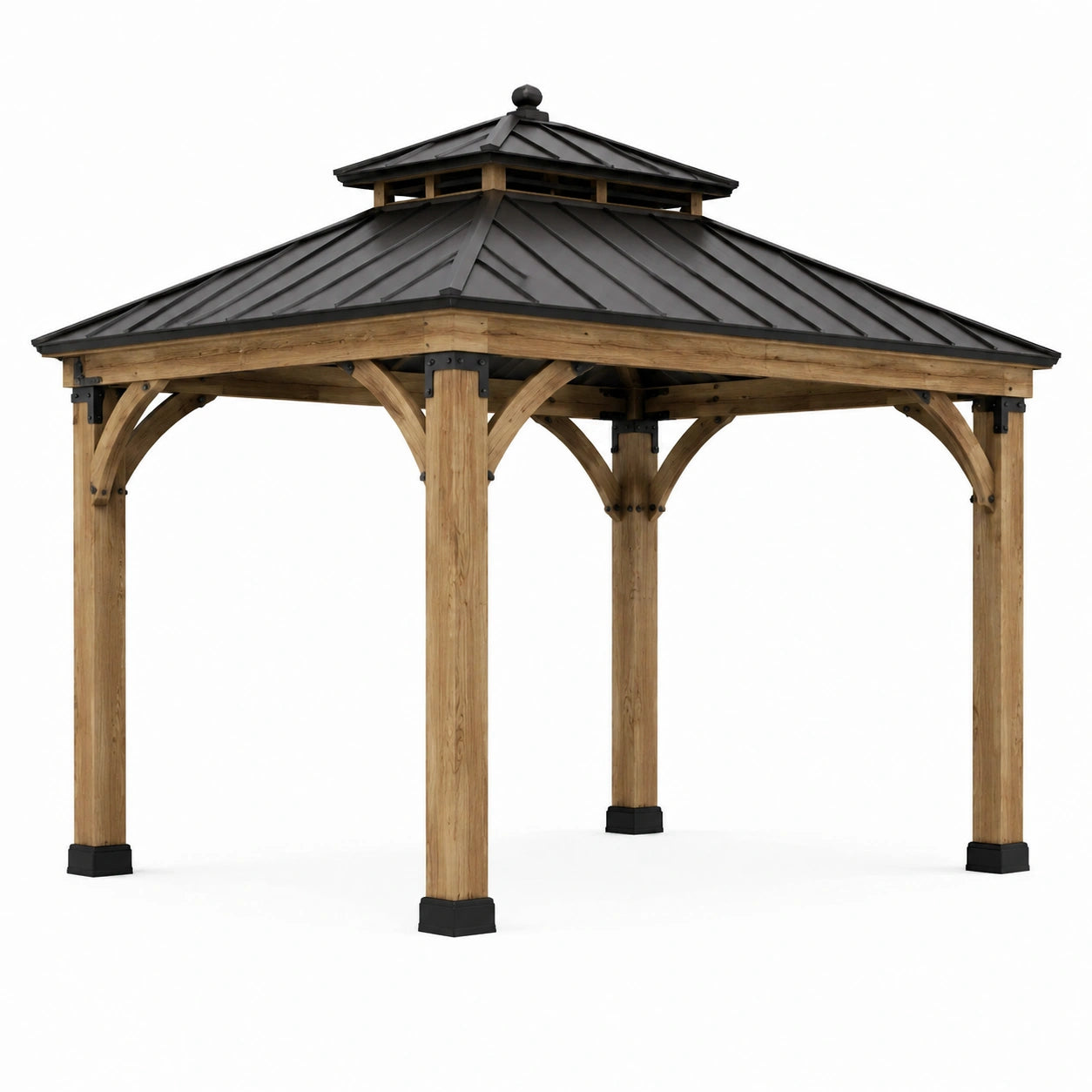 Holzpavillon mit Metalloberteil Schwarz/Braun