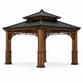 Lärchenholz-Gartenpavillon mit Galvanisiertem Metalldach Braun/Schwarz 350x350x320 cm