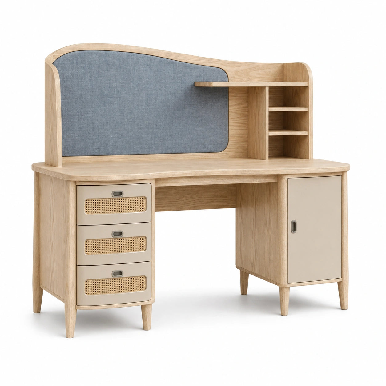 Holzschreibtisch mit Regalen und Schubladen 120x60x120cm Beige/Blau