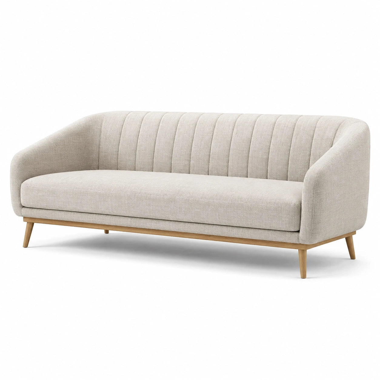 3-Sitzer Sofa Eichenholz Stoff Beige
