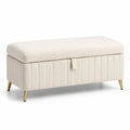 Aufbewahrungsbank Bouclé und Kunstleder 100 x 40 x 45 cm Creme