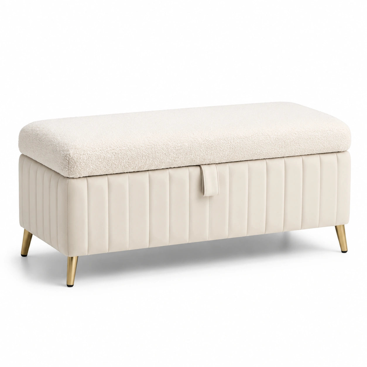 Aufbewahrungsbank Bouclé und Kunstleder 100 x 40 x 45 cm Creme