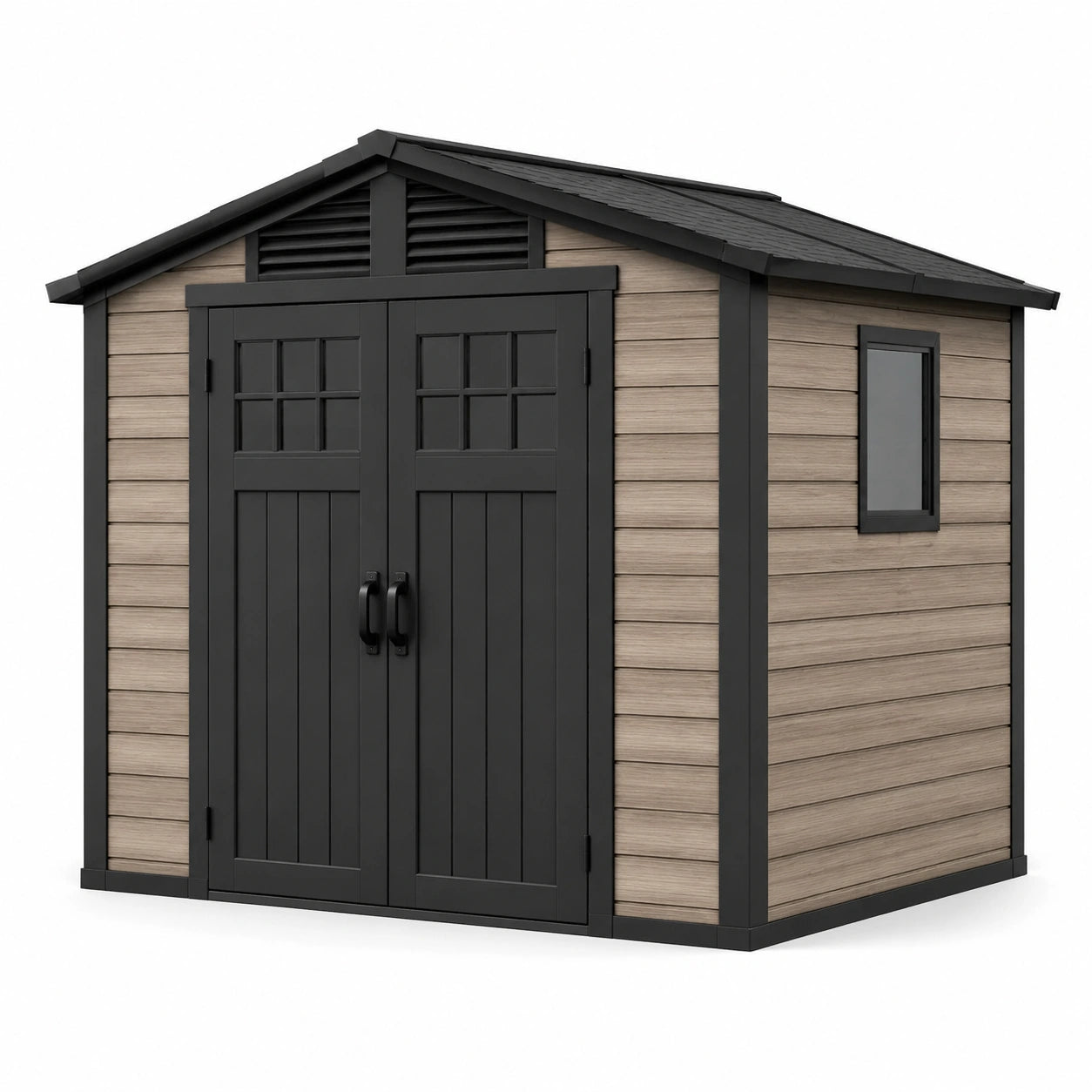 Polypropylen Gartenhaus mit Fenster und Doppeltür Braun/Schwarz