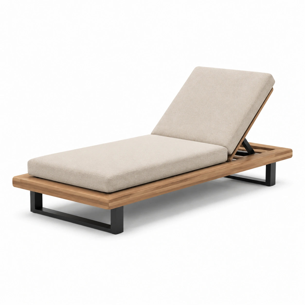 Gartenliege Teak Metall Beige 200x70x35cm