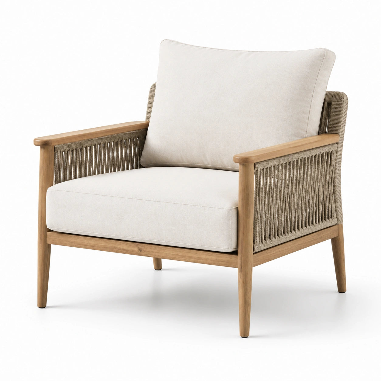 Akazienholz Loungesessel mit Polyesterseil Beige