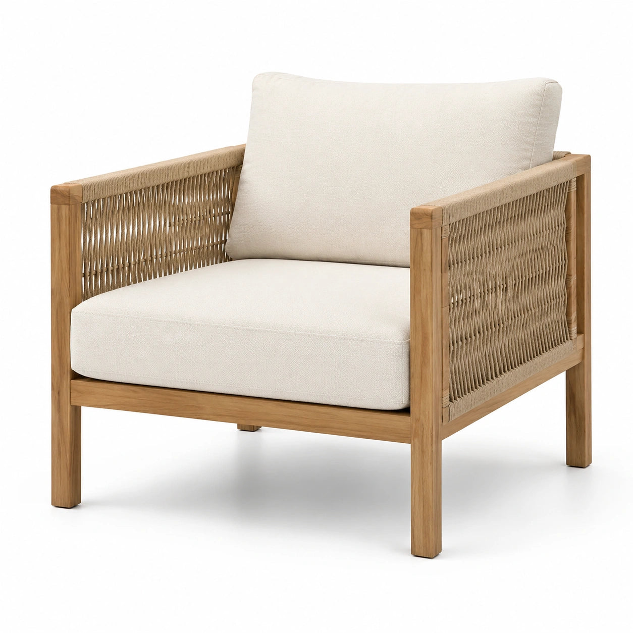 Garten-Loungesessel Teakholz Synthetisches Seilgeflecht Beige 80x75x70 cm