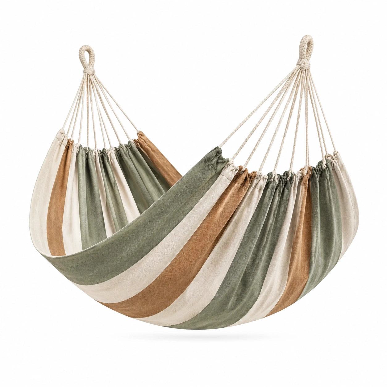 Gestreifte Baumwollhängematte Grün/Braun/Beige 200x150cm