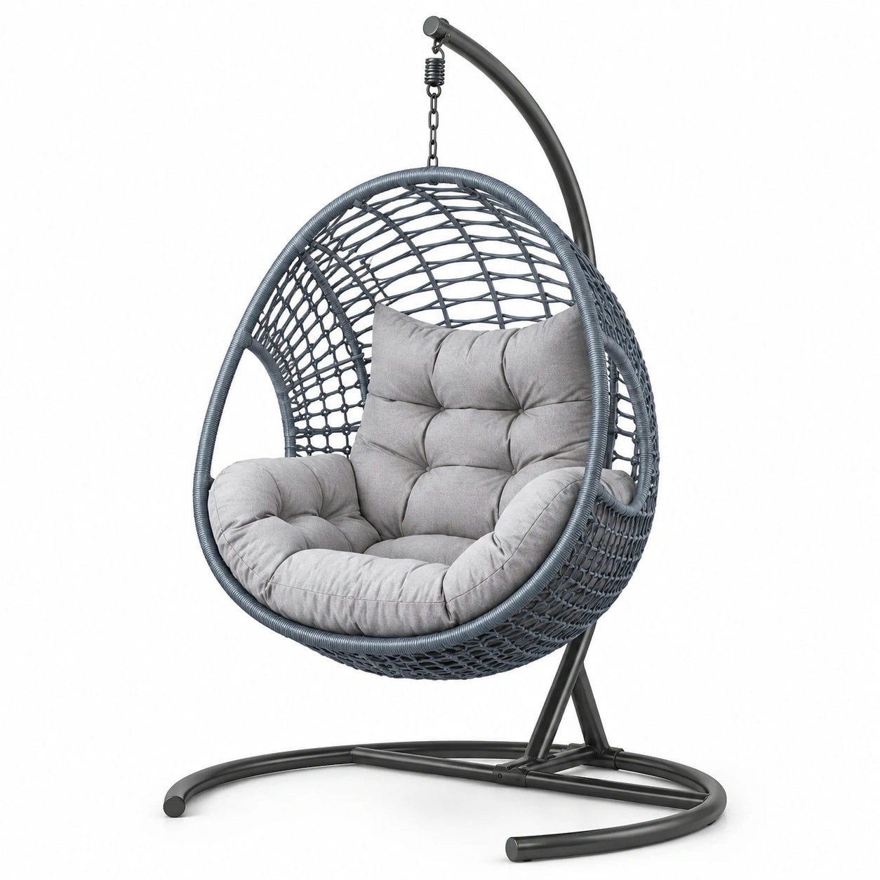 Hängesessel Rattan Stahl Polyester Grau Ø100 cm