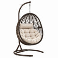 Rattan Hängesessel mit Stahlgestell und Baumwollkissen in Braun/Beige