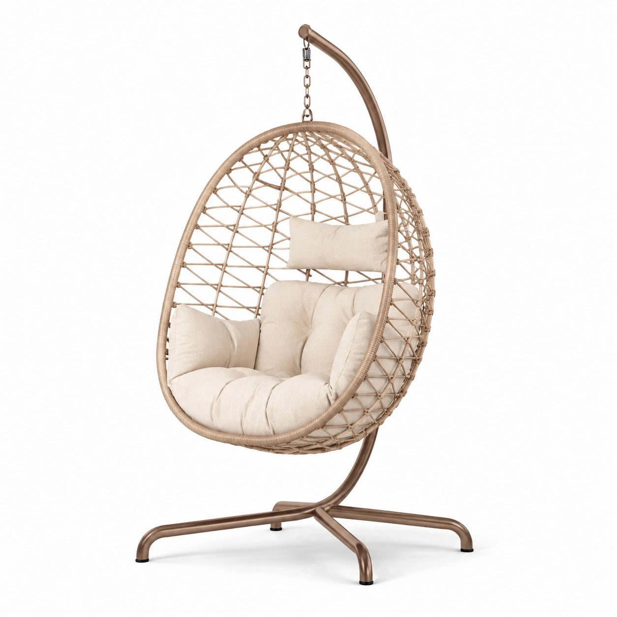 Hängesessel aus PE-Kunststoffgeflecht und Stahl Ø 100 cm Beige