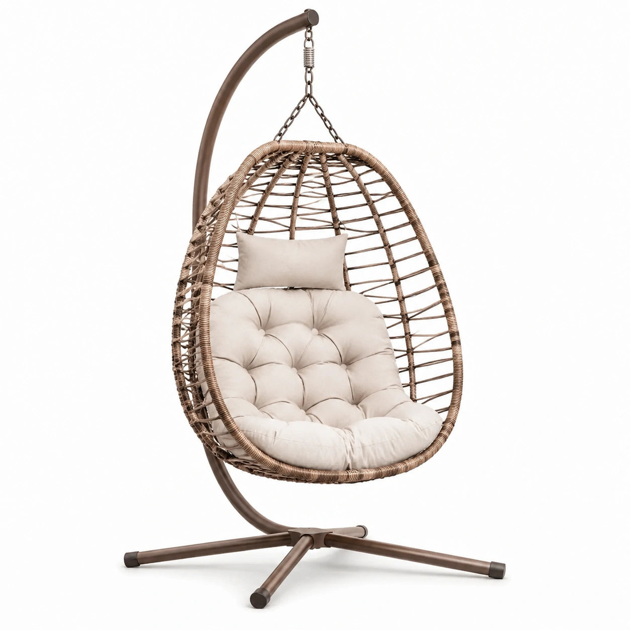 Hängesessel aus Stahl und PE-Rattan mit Polyesterkissen Beige